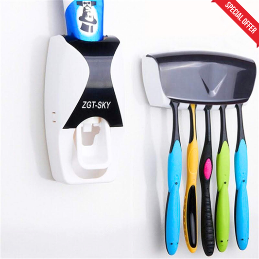 Automatic Toothpaste Dispenser with Toothbrush Holder – Wall Mounted, Hands-Free Bathroom Organizer