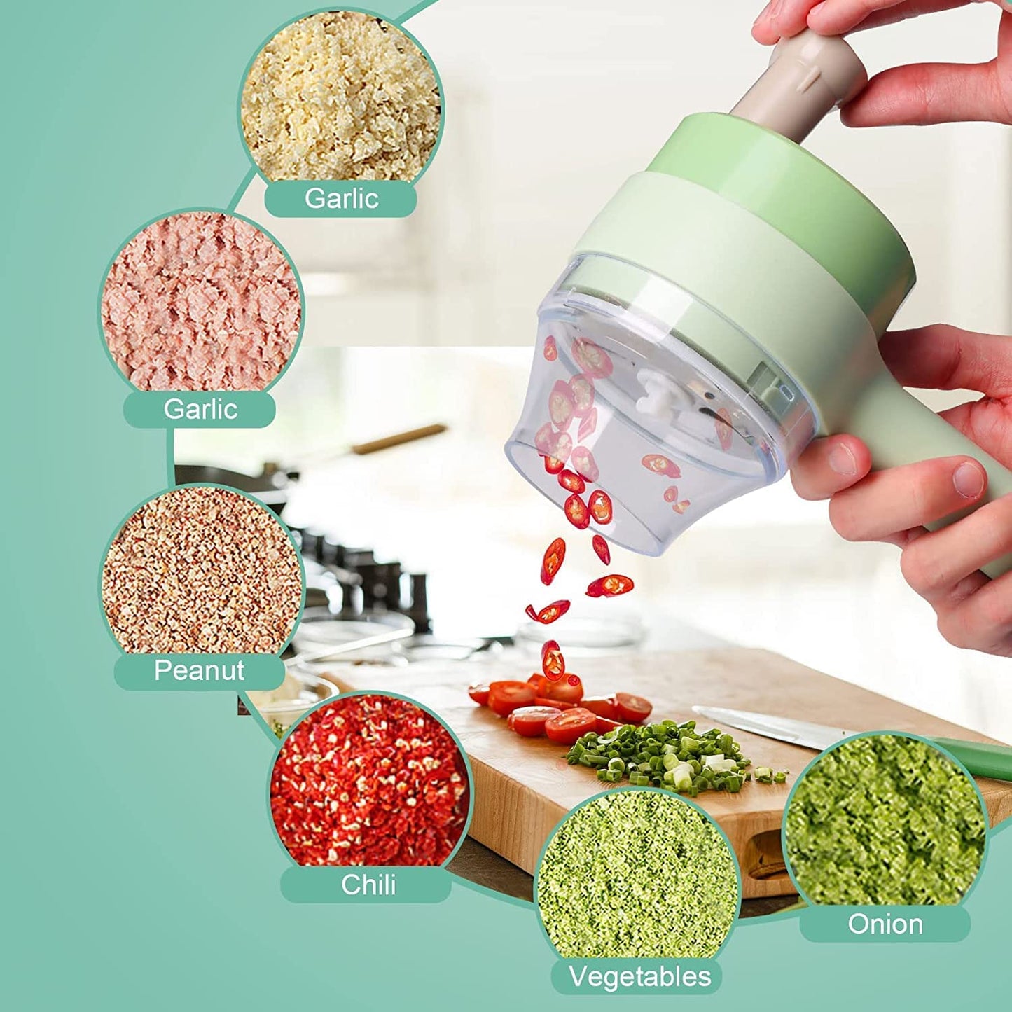 4 in 1 Electric Vegetable Cutter – Rechargeable Chopper Machine