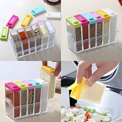 Spice Jar Set with Rack – Multi-Color Seasoning Organizer